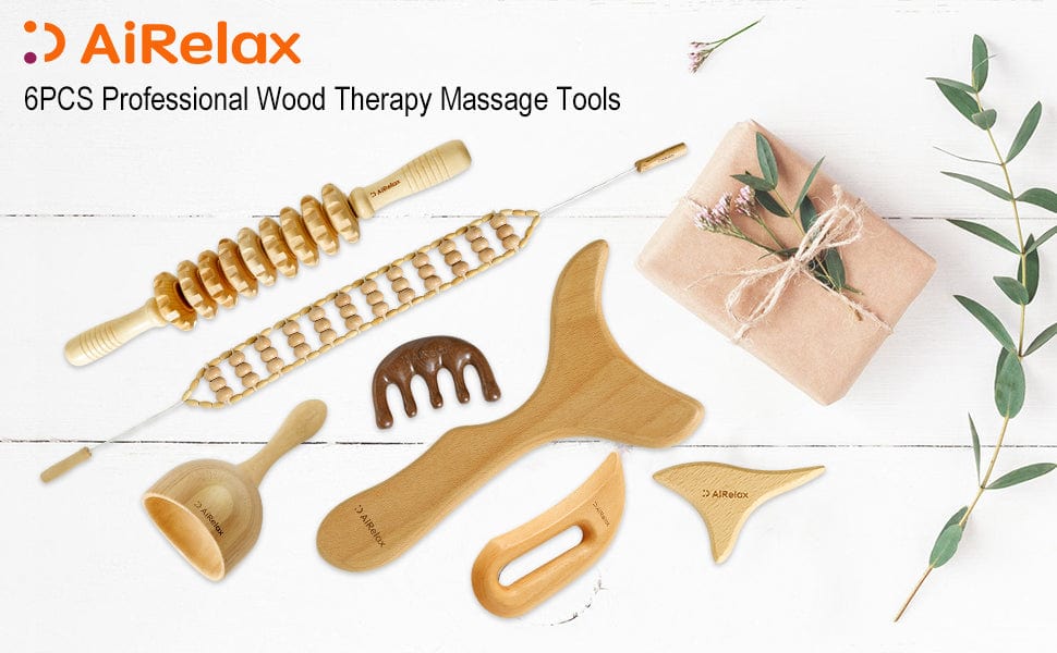 AiRelax 6 in 1 Wood Therapy Massage Tools,Lymphatic Drainage Massager Maderoterapia Kit Colombiana for Body Shaping