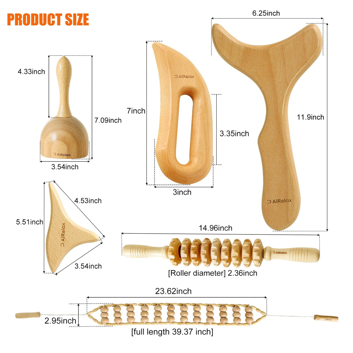 AiRelax 6 in 1 Wood Therapy Massage Tools,Lymphatic Drainage Massager Maderoterapia Kit Colombiana for Body Shaping