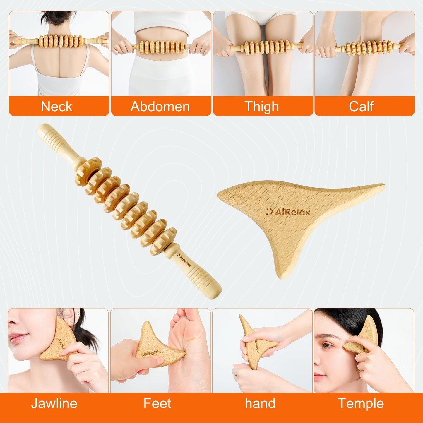 AiRelax 6 in 1 Wood Therapy Massage Tools,Lymphatic Drainage Massager Maderoterapia Kit Colombiana for Body Shaping