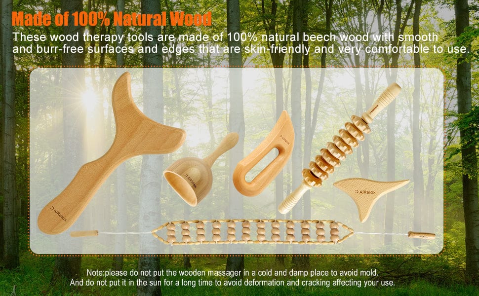 AiRelax 6 in 1 Wood Therapy Massage Tools,Lymphatic Drainage Massager Maderoterapia Kit Colombiana for Body Shaping