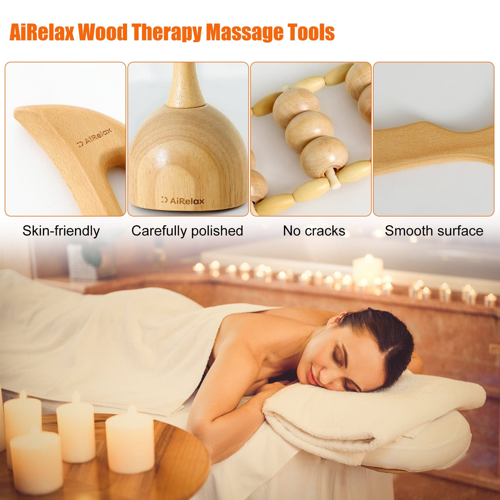 AiRelax 6 in 1 Wood Therapy Massage Tools,Lymphatic Drainage Massager Maderoterapia Kit Colombiana for Body Shaping