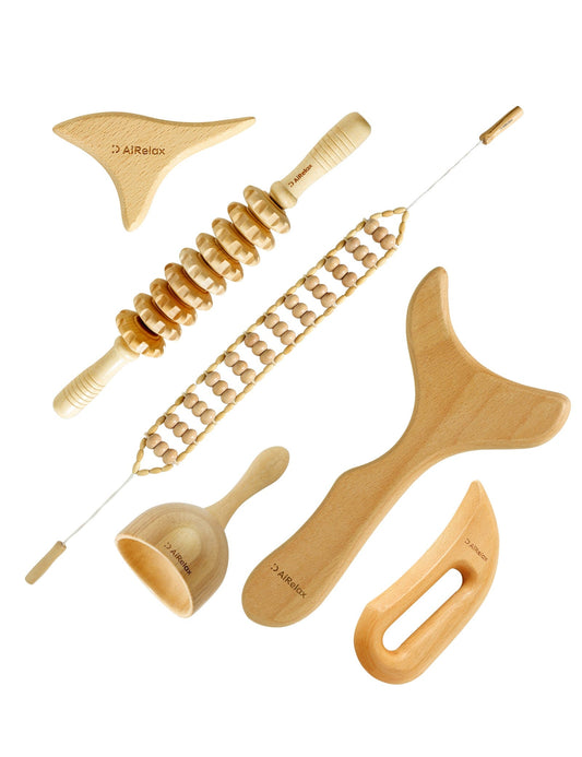 AiRelax 6 in 1 Wood Therapy Massage Tools,Lymphatic Drainage Massager Maderoterapia Kit Colombiana for Body Shaping
