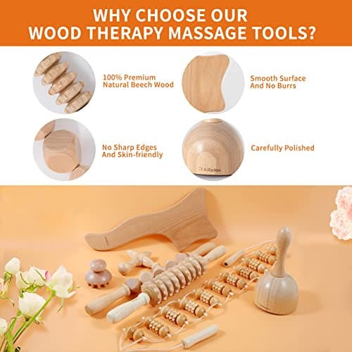 AiRelax 7-in-1 Wood Therapy Massage Tools for Body Shaping Set,Anti Cellulite Massager for Thighs and Butt,Maderoterapia Kit Colombiana