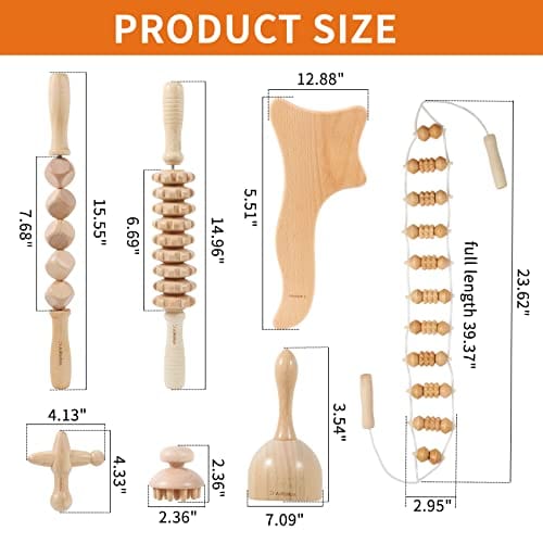 AiRelax 7-in-1 Wood Therapy Massage Tools for Body Shaping Set,Anti Cellulite Massager for Thighs and Butt,Maderoterapia Kit Colombiana