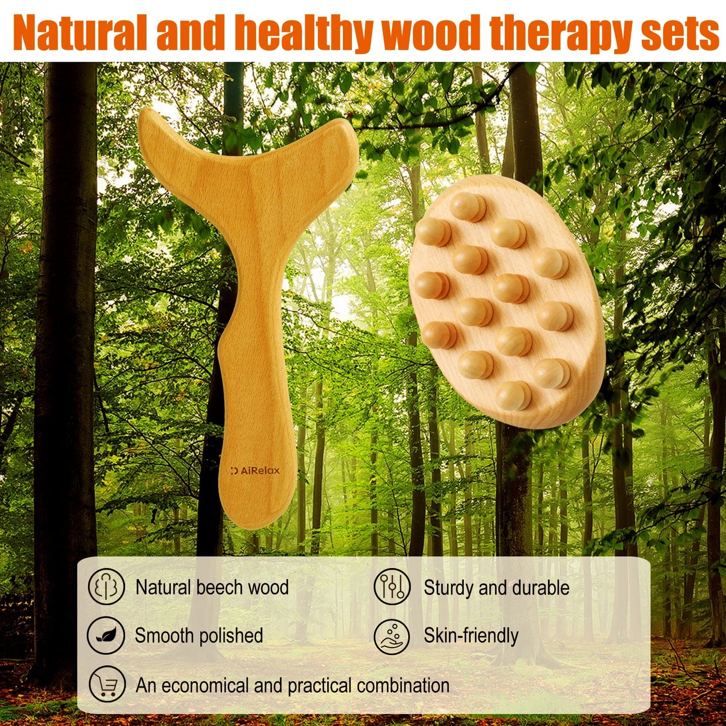 AiRelax AiRelax Wooden Lymphatic Drainage Massager for Gua Sha,Wood Therapy Massage Tools,Professional Maderoterapia Kit